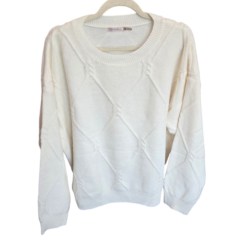 Esqualo Cream Cable Knit Sweater Pullover Oversized Quiet Luxury Old Money XL